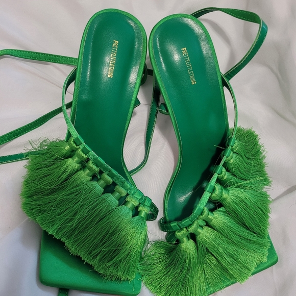 PLT green Fringe sandals. Size 6, but will fit a 7. - Picture 2 of 6